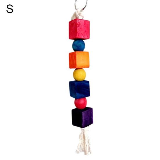Pet Bird Parrot Wood Blocks Cotton Rope Cage Hanging Standing Play Chew Toy