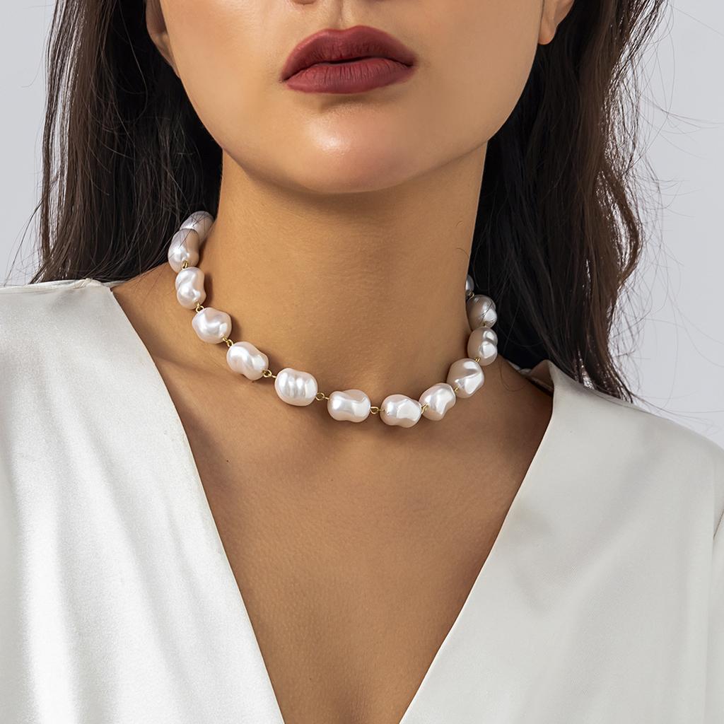 Fashion Baroque Big Pearl Necklace for Women Crystal Beads Choker Wedding Party Vintage Korean Jewelry