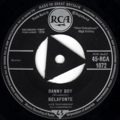 7 inch Plaat BELAFONTE - Danny Boy 45RCA1072 RCA 1958 VK Jazz Gebruikt