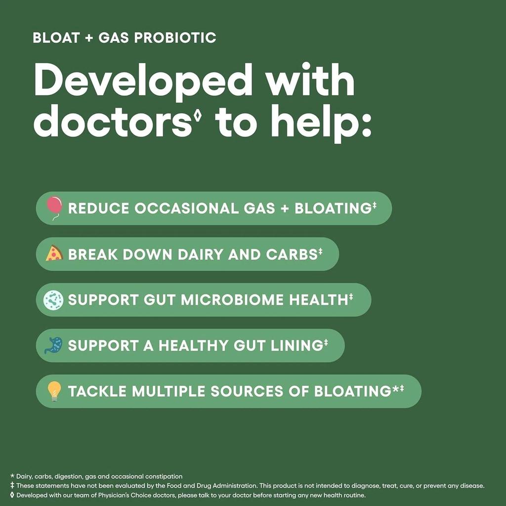 Physician's Choice Bloat + Gas Probiotic Supplement – 30 Capsules