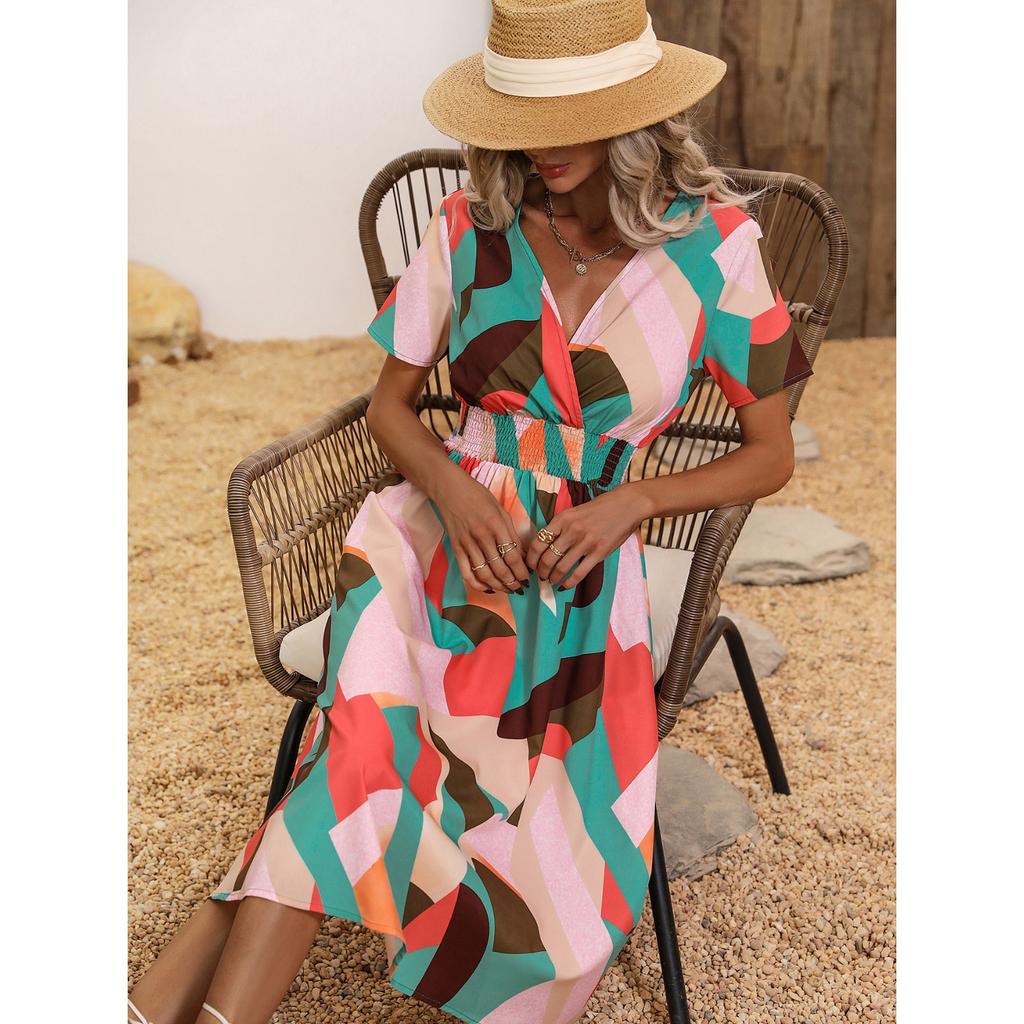 2025 New Fashion Trend Dresses Spring Summer Printed Waist Dresses Fashion Women's