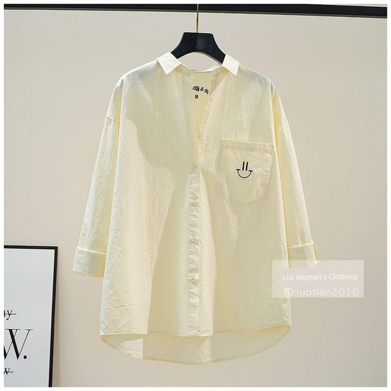 

Fresh Light Blue Shirt Women s round Neck Short Sleeve Loose Cotton Shirt 2025 Autumn High-Low Top Tide Jin Yulin 587 Yellow One size