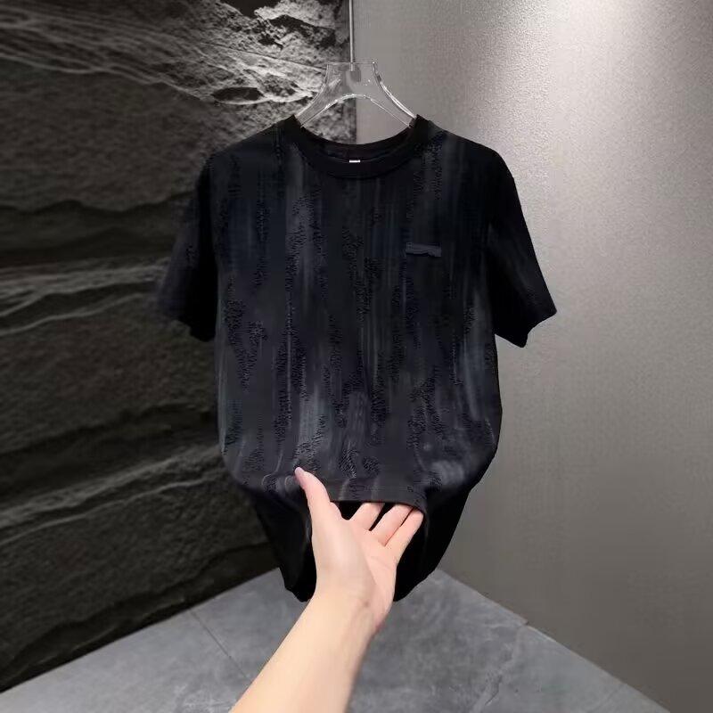 Cool Smudge T-Shirt, Blue Drape Men'S Crew Neck Half-Sleeved Shirt, Korean Version Of Slightly Wide Short-Sleeved Tide