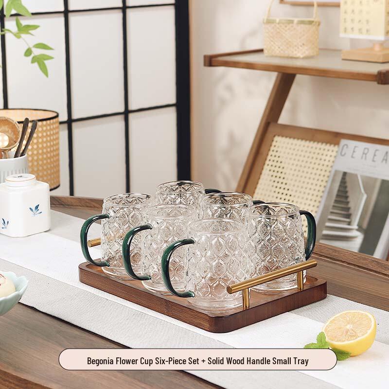 

Retro Begonia Flower Glass Teacup Set