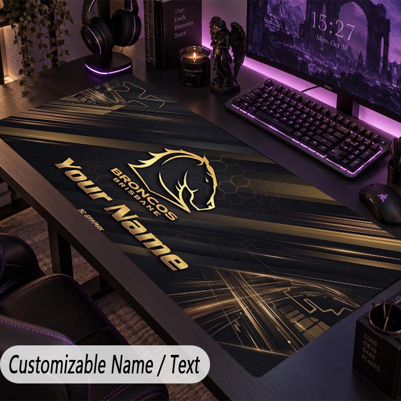 Large Mouse PadBrisbane Broncos Custom Name Text Personalized Desk Mat Non Slip Gaming Pad