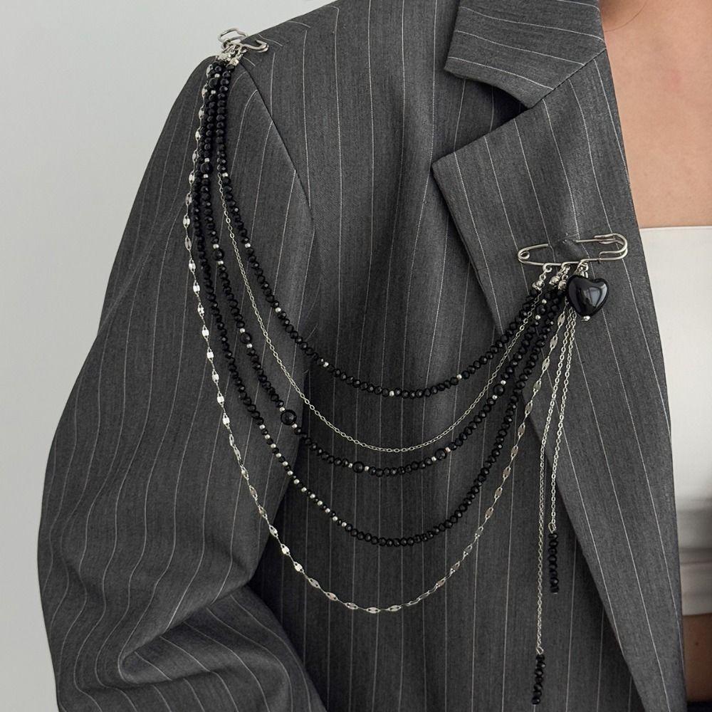Alloy Tassel Chain Brooch Water Droplet Fringe Bead Fixed Ornament Clothing Tie Pin Women Girls