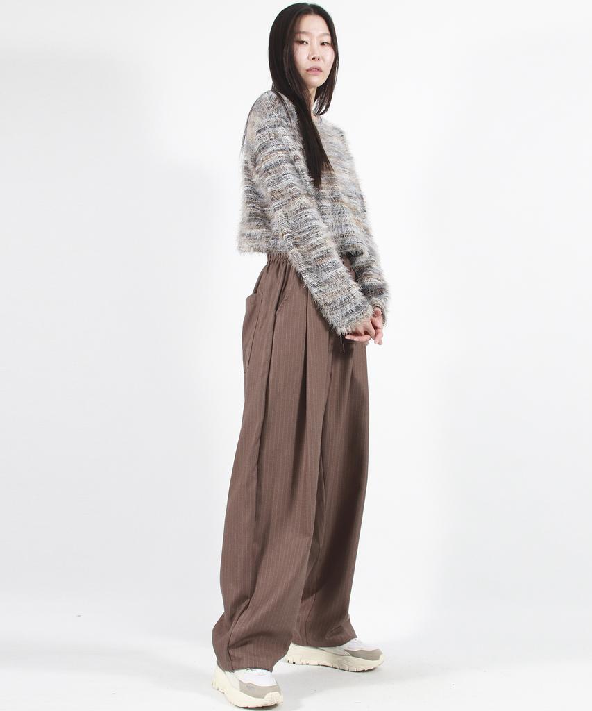 Deumakeu Stripe Chicano Wide One-Tuck Pants -Brown