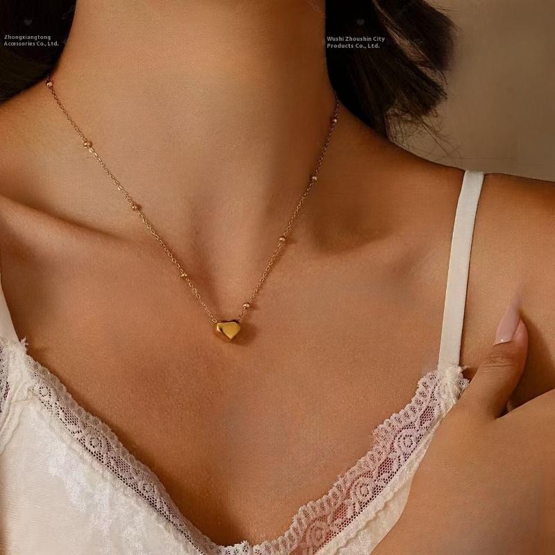 Stainless Steel Gold Color Heart Love Chain Necklace Bracelets Earrings For Women Girl   Non-Fading Jewelry Set
