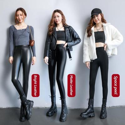 Pantaloni in pelle PU da donna, autunnali e invernali, leggings, più velluto spesso, vita alta, impermeabili, pantaloni caldi