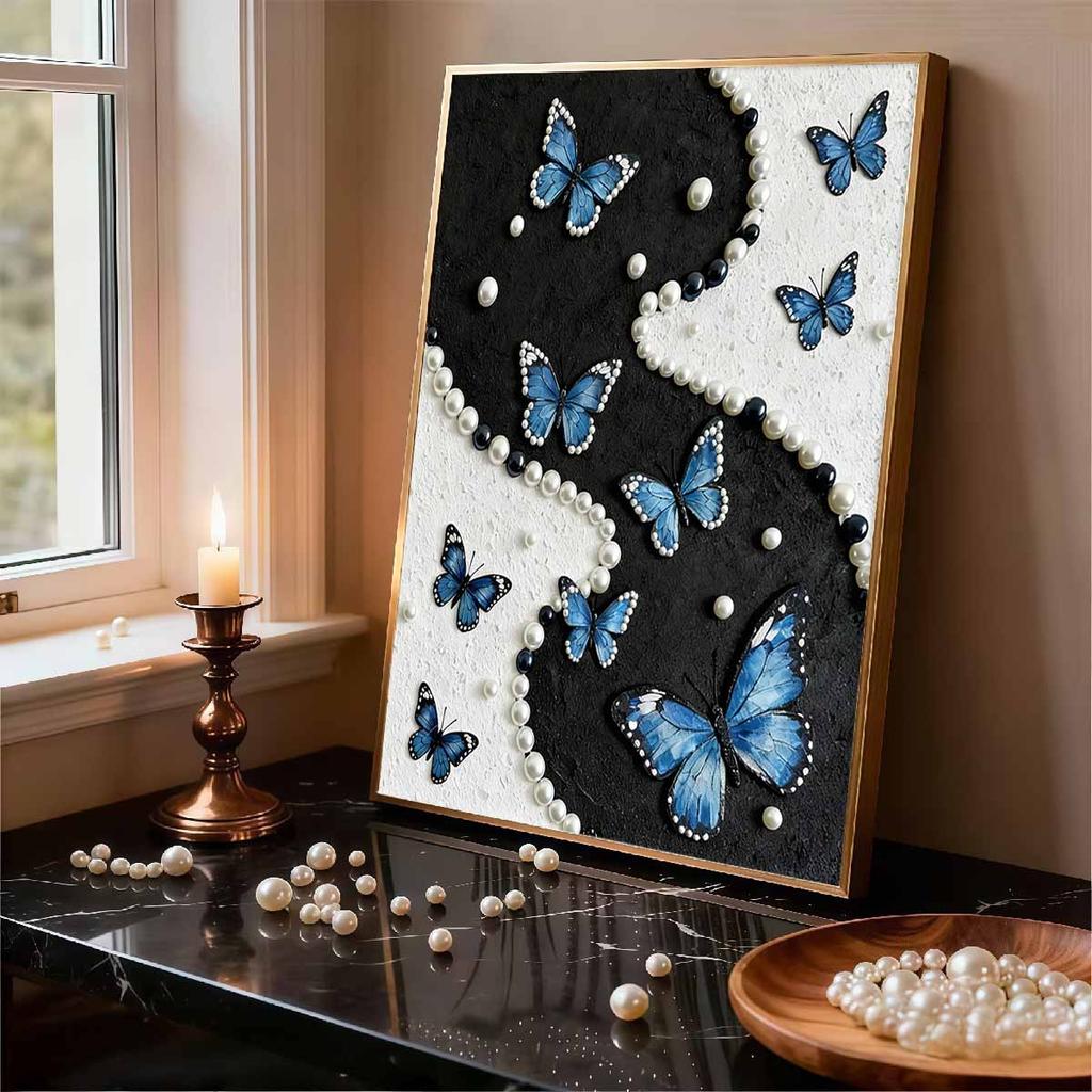Crystal Pearl Painting 5D DIY Frame Decoration Painting Hovering Butterfly Home Wall Decoration Transparent Pearl Gemstone Painting Picture Art Crafts