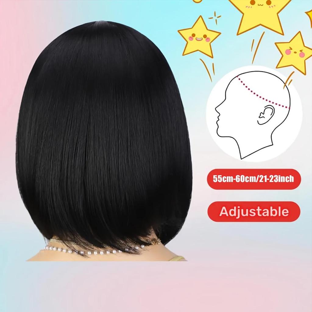Woven Wigs Elegant Short Bob with Bangs for Women Rose Net Cap