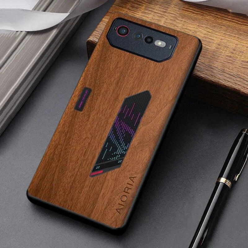 Pouzdro pro Asus ROG Phone 6 coque jednoduchý unikátní design lehký dřevěný vzor pu kožený kryt pro pouzdro Asus rog phone 6
