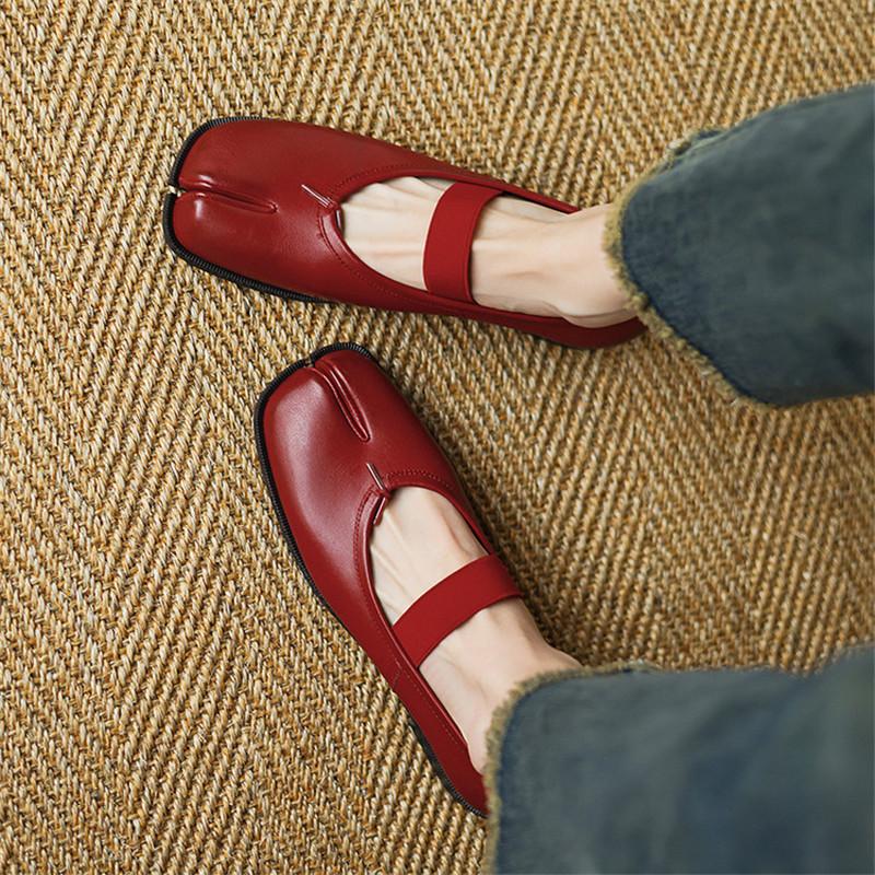 Fashion New Spring/summer Genuine Leather Mary Jane Shoes for Women Fashion Split Toe Shoes Low Heels Women Pumps Flat Shoes Purple