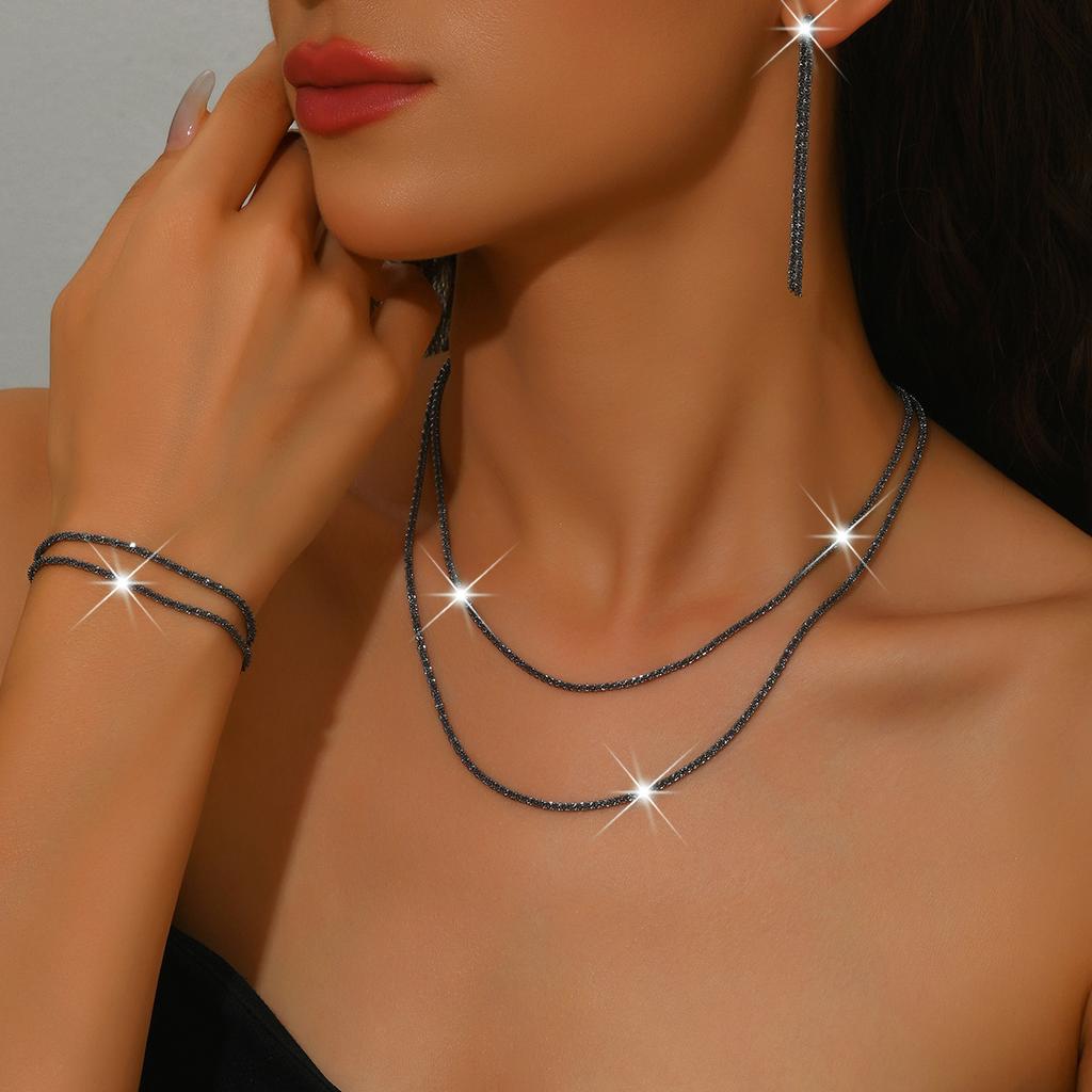 925 Sterling Silver Sparkling Necklace Women's Light Luxury Niche Design Gypsy Collarbone Chain Plain Chain Silver Bare Chain Neck Chain