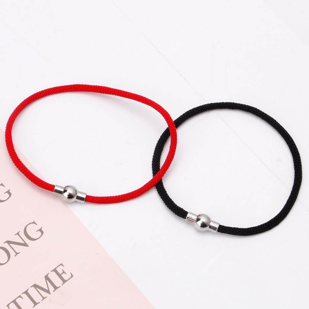 Handmade Red Black Braided String Bracelet for w/ Magnetic Clasp Lucky Jewelry D