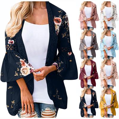 Damska koronkowa kwiecista otwarta peleryna Casual Coat Bluzka Kimono Jacket Cardigan