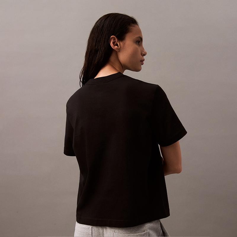 Calvin Klein Classic Minimalist Casual Loose Heavyweight Round Neck Short Sleeve T-Shirt Women T-Shirts Space-Black 47A220G-UB1