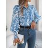 2026 Spring/Summer Elegant Contrast Color Floral Lantern Sleeve Turn-down Collar Shirt Casual Breathable Women's Top