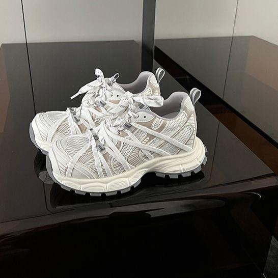 

[Breathable Edition] Thick-soled versatile, thin and heightened dad shoes for women s 2025 autumn new commuter breathable casual shoes 40 белый
