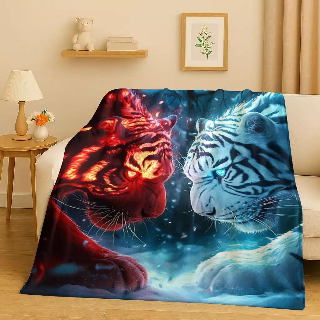 26 Style Tiger Lion Beast Art Cartoon Flannel Blanket,Ultra Soft Warm Plush Throw for Home Bedroom Bed Sofa Cover Office Travel