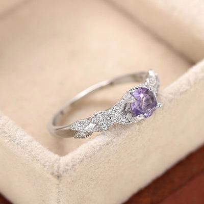 Huajie Luxury Purple Sparking Cubic Zirconia Women's Wedding Rings Charming Party Tail Ring  Trend