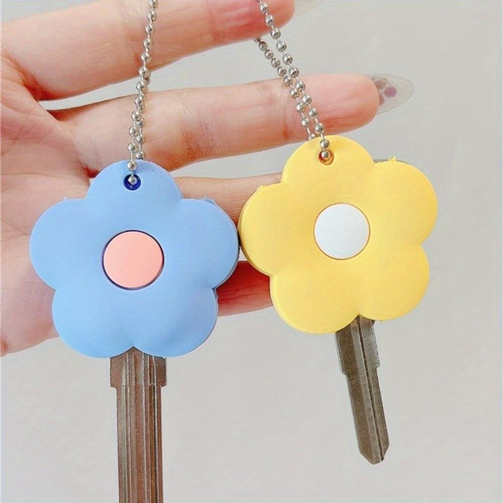 Creative Flower Keychain Soft Access Card Holder Mini Flower Key Cover Cap Girls