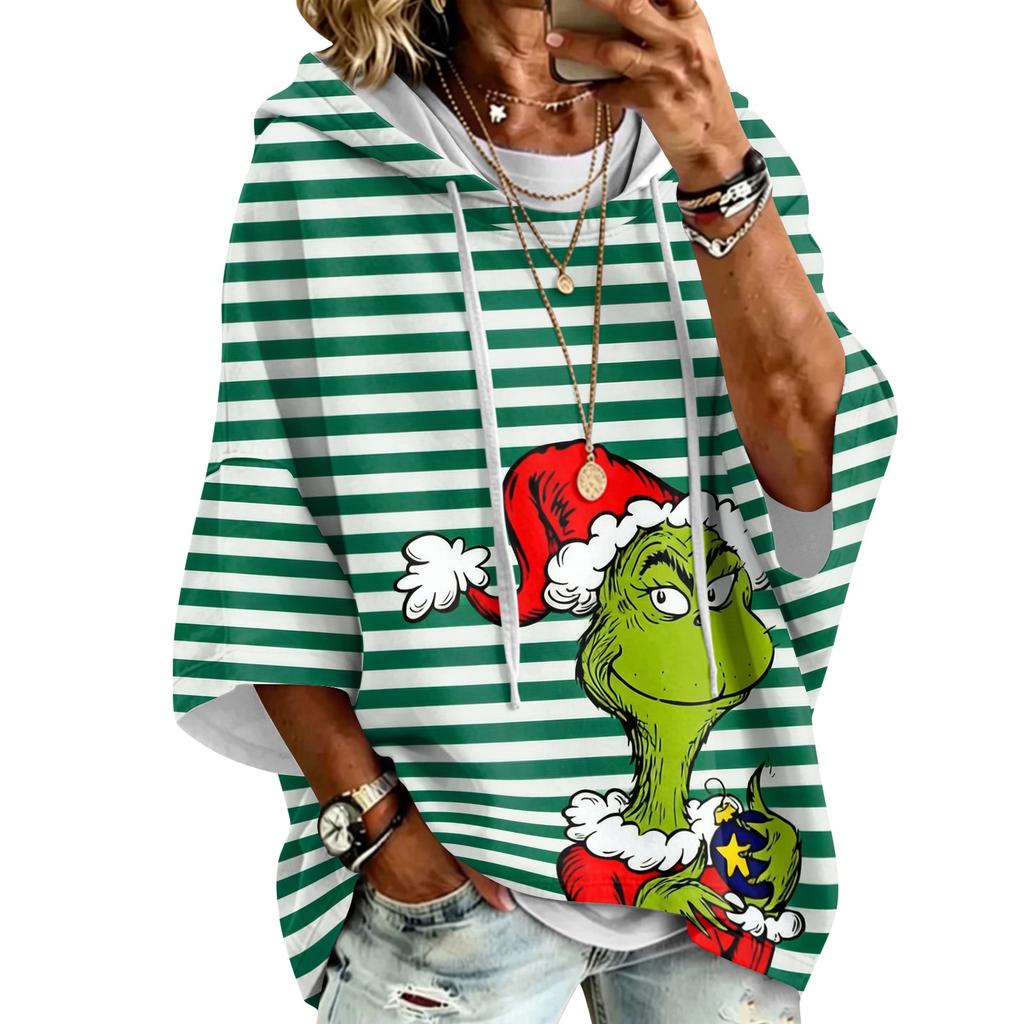 Women's Christmas Graphic Print Hooded Loose Fit Sweatshirt