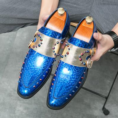 Fashion New Trend Designer Mens Charm Pointed Rivet Mirror Leather Shoes Male Monk Strap Loafers Dress Wedding Prom Homecoming Footwear