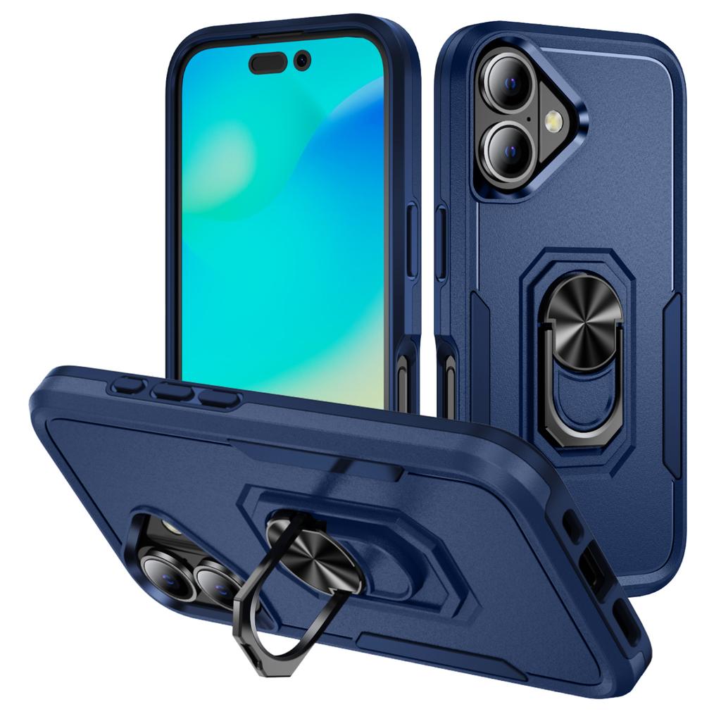 For iPhone 16 Plus Case Military Grade Ring Kickstand PC+TPU Phone Cover