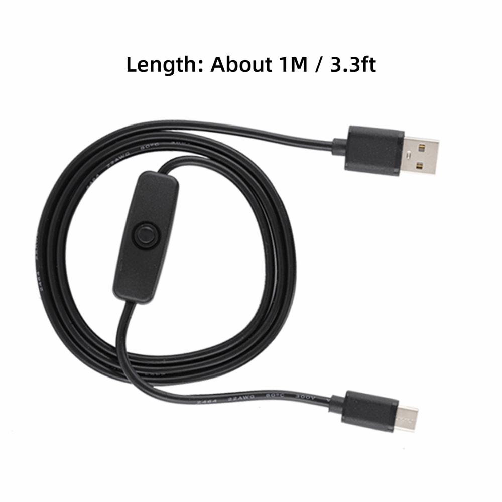 Durable 5V 3A Type C to USB Charging cable 1M / 3.3ft Power Button Switch Type C Cable Power Cord for Raspberry Pi 4B