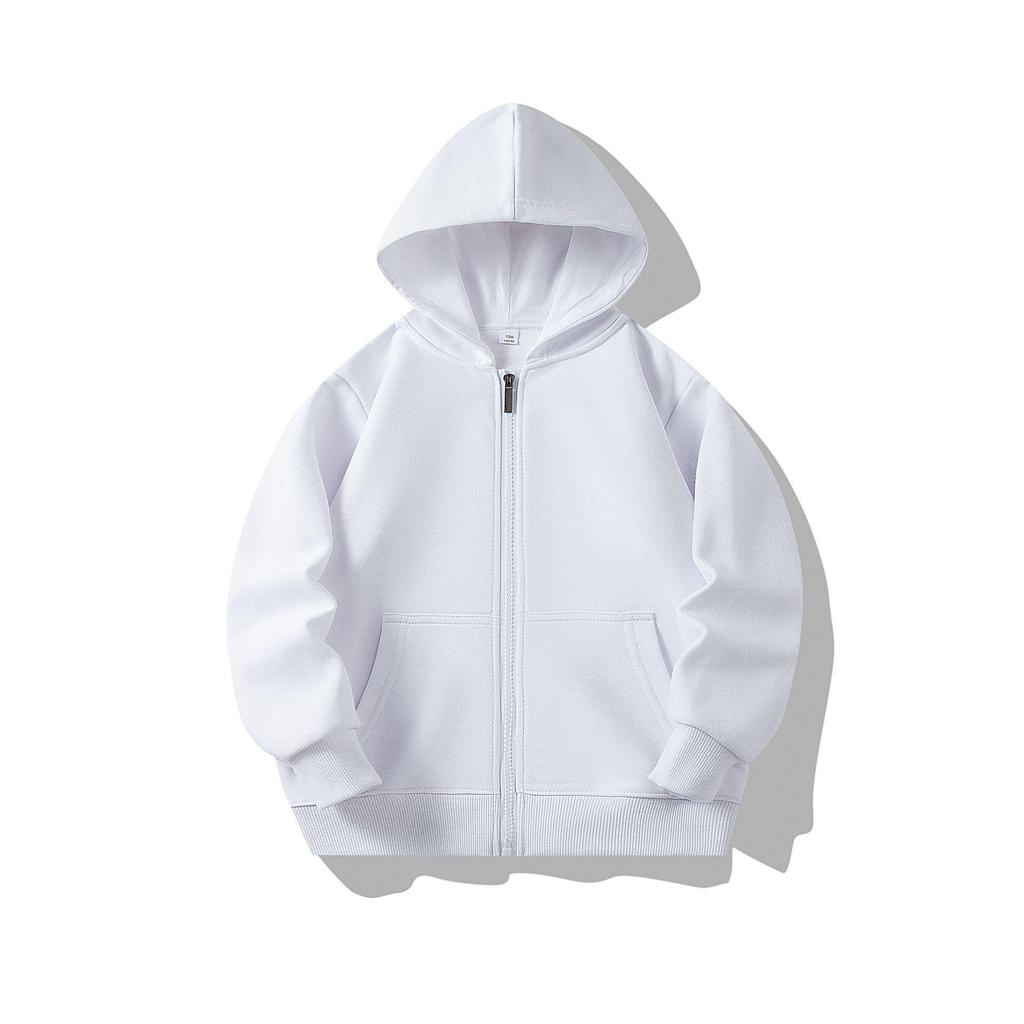 Autumn Children's Terry Cloth Zip-Up Hoodie with Pocket - Solid Color Korean Style Parent-Child Jacket