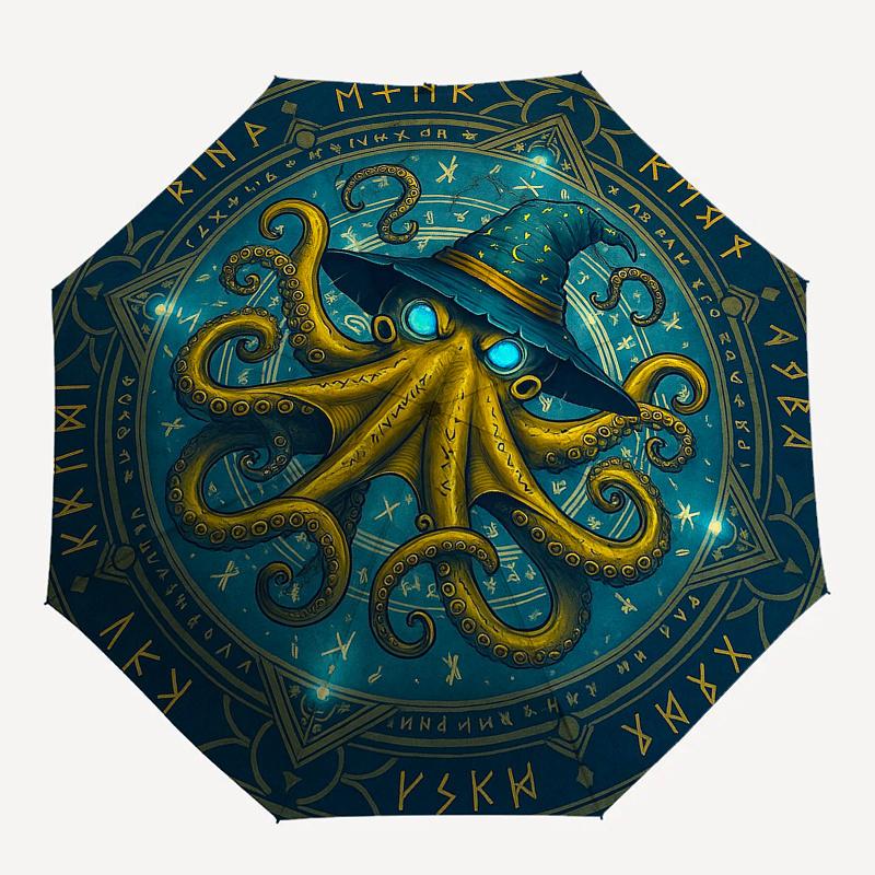 Magical Octopus Wizard Hat: Mystical Sea Creature Art PrintUmbrella, Portable 3-Fold Compact Umbrella for Men & Women Gift