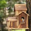 Wooden bird house, outdoor garden bird villa nest, decorative hanging bird feeder, natural wood, rural bird home decoration