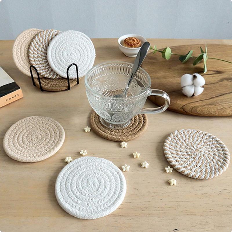 8Pcs/set 11x11cm Round Cotton Woven Coffee Mug Cup Coaster Placemat Dining Plate Mat Kitchen Insulation Pad Table Decoration