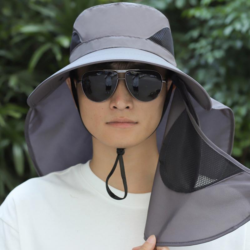 Summer Quick-Drying Boonie Hats With Neck Mask Cover Men Breathable Mesh Sun Visor Fisherman Hats Outdoor Wide Brim Bucket Caps