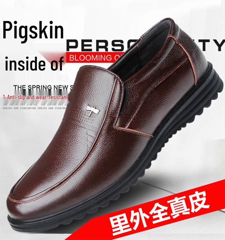 Dragonfly Men's Genuine Leather Business Casual Soft Sole Shoes - Non-Slip Cowhide for Middle-Aged and Elderly.
