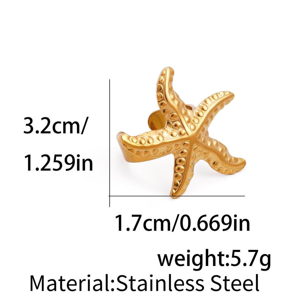 European American Starfish Stainless Steel Ring - Ocean Style Fashion Jewelry for Women