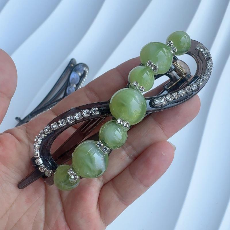 Elegant 2025 Rhinestone Beaded Hair Clip: Non-Scratch Twist Claw for Women s Updos. зелёный