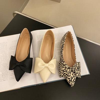Mode Ballerinas für Damen 2025 Frühling Herbst Spitz Französische Schleife Einfarbig Lässig Übergröße 42 43 44 Damenschuhe Damen Slipper Damen