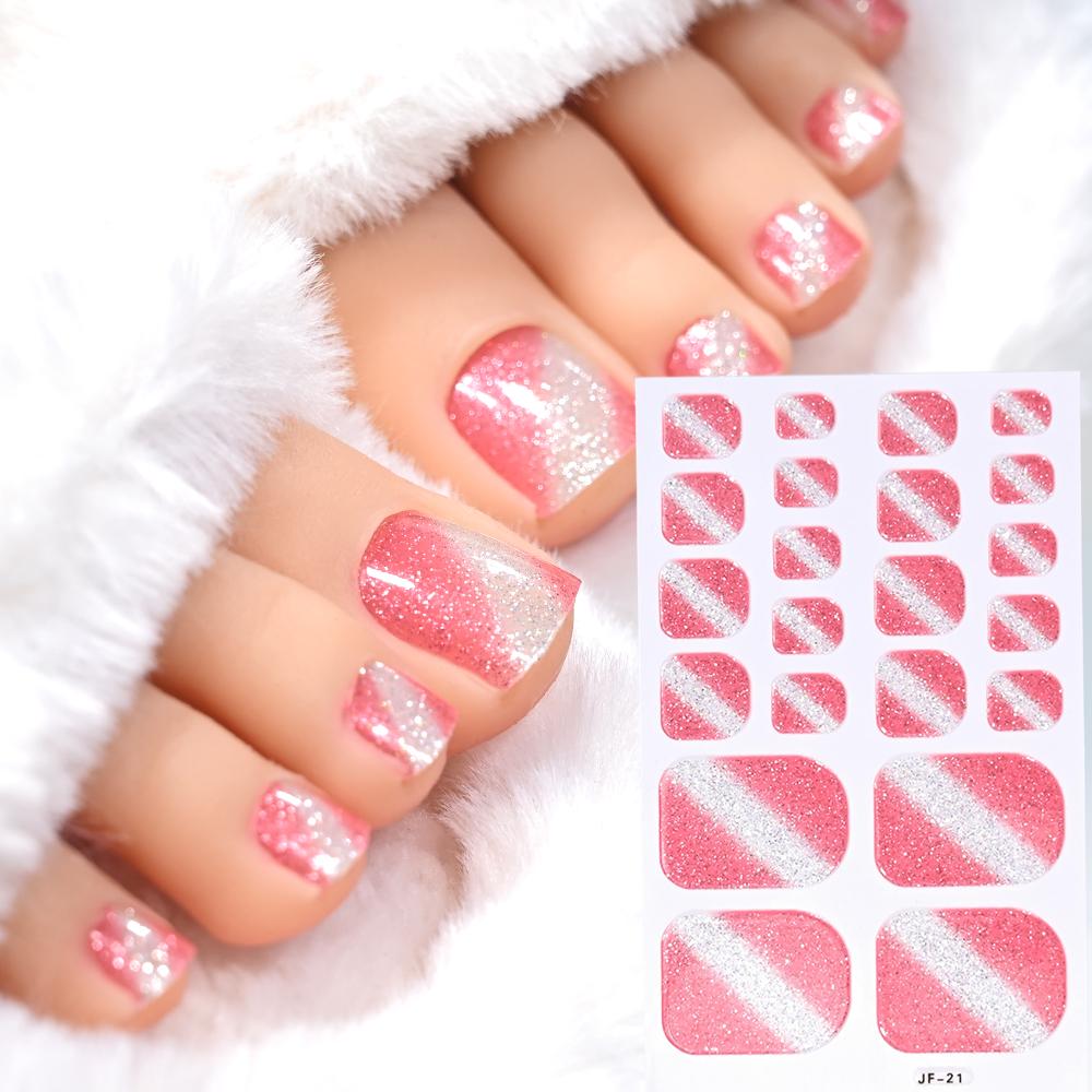22tips/Sheet Glittering Toenails Manicure Art Decals Baking Free Toe Nail Stickers Full Cover Removable Adhesive DIY Nail Patch*