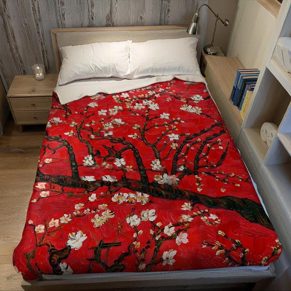Crimson Bloom Flannel Blanket Warm Soft Halloween Christmas Couch Warm Cozy Decorative Decor Gift for All Season
