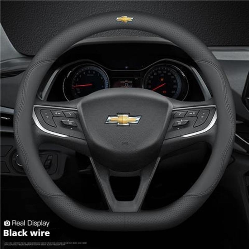 Car Leather Steering Wheel Cover for Chevrolet Montana Trailblazer EV SS RS Silverado RST Equinox RS LT Bolt EUV Blrzer 38cm
