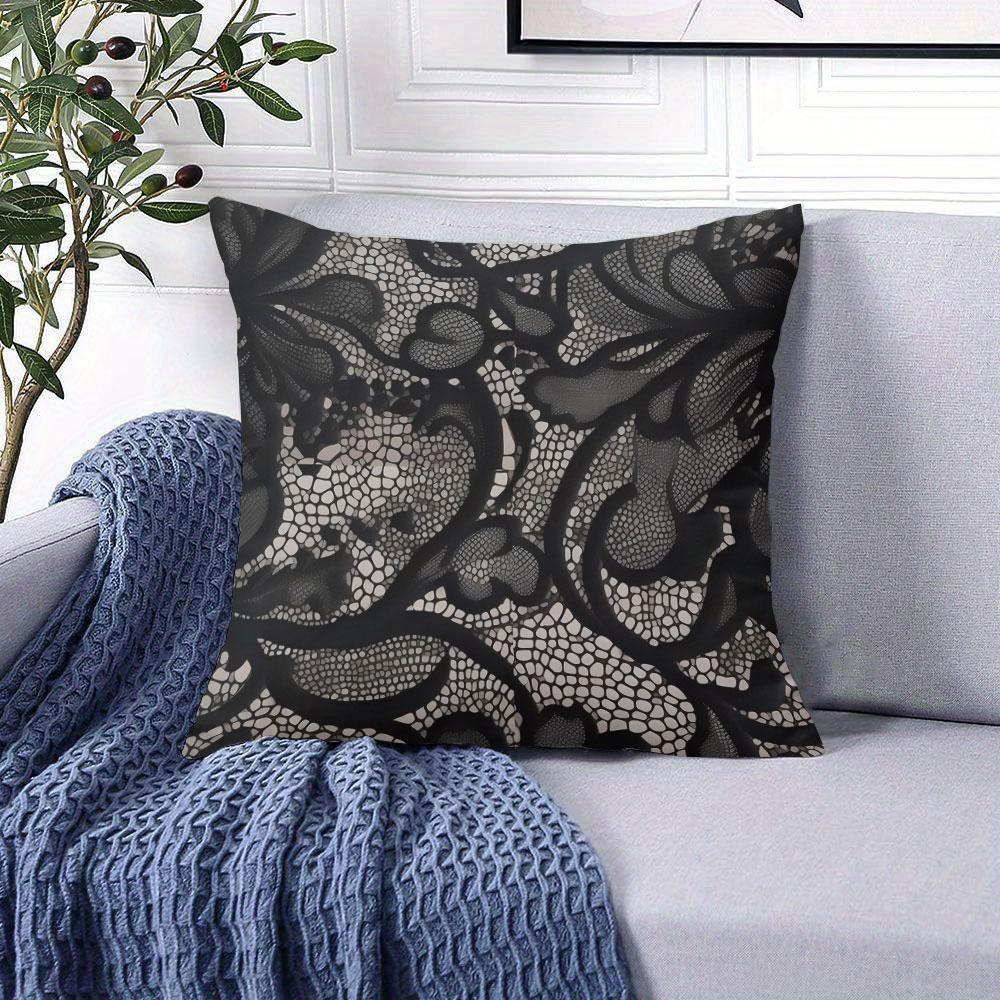 Black Lace Pattern Square Jacquard Pillow Cover for Sofa Office Waist Cushion Cover Home Decorative Pillowcase