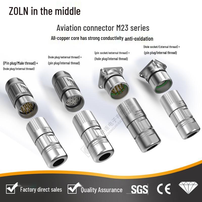 Zhonglian M23 Waterproof Circular Connector IP67 Shielded Plug - 6P to 17P Options