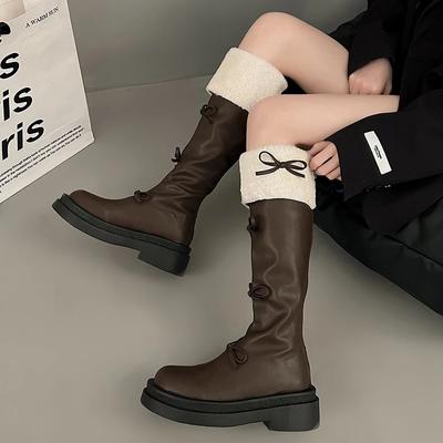 2024 Fashion Women's Shoes Back Zip Women's Boots Hot Sale Round Toe Modern Boots Women Winter Butterfly-knot Knee-High Boots