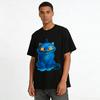 Weird Blue Cat Graphic Casual T-shirt Niche Animal Print Loose Unisex Top Pure cotton T-shirt