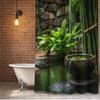 1/4pcs Bamboo Water Fountain Shower Curtain Set Zen Garden Nature Scenery Waterproof Fabric Bath Curtain with 12 Hooks Non Slip Rug and Toilet Cover