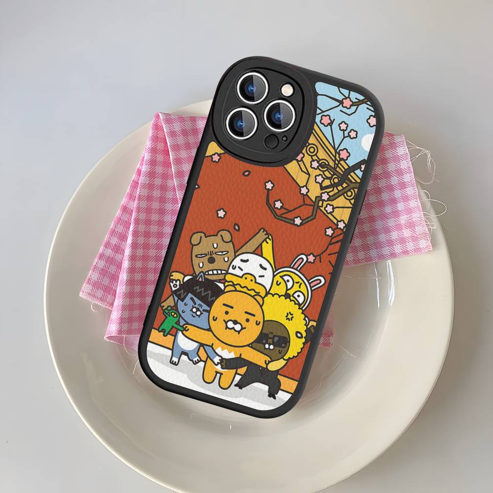 Cartoon K-KAKAO CUTE F-FRIENDS Phone Case For IPhone 16 15 14 13 12 11 Pro Max Plus 16E Soft Leather Cover