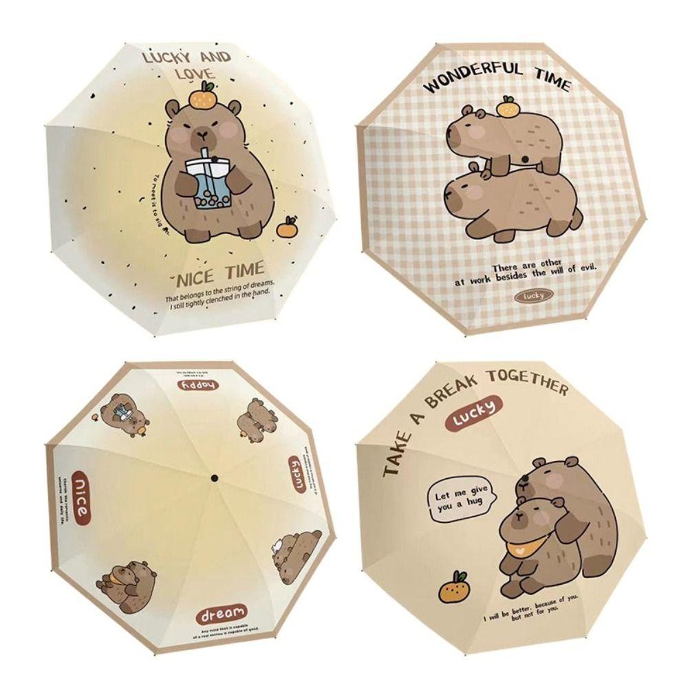 Anti-UV Capybara Automatic Umbrella Letter Print Cartoon Folding Sun Umbrella  Children