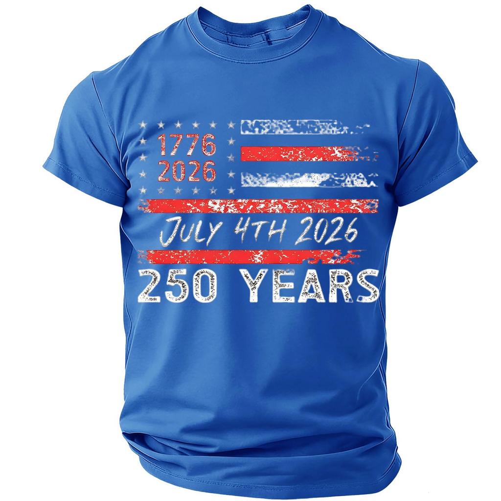 Men’s Casual Lightweight Short Sleeve Crew Neck T-Shirt with Printed Letter Graphic 1776 2026 July 4th 2026 250 Years Design Comfortable Fit
